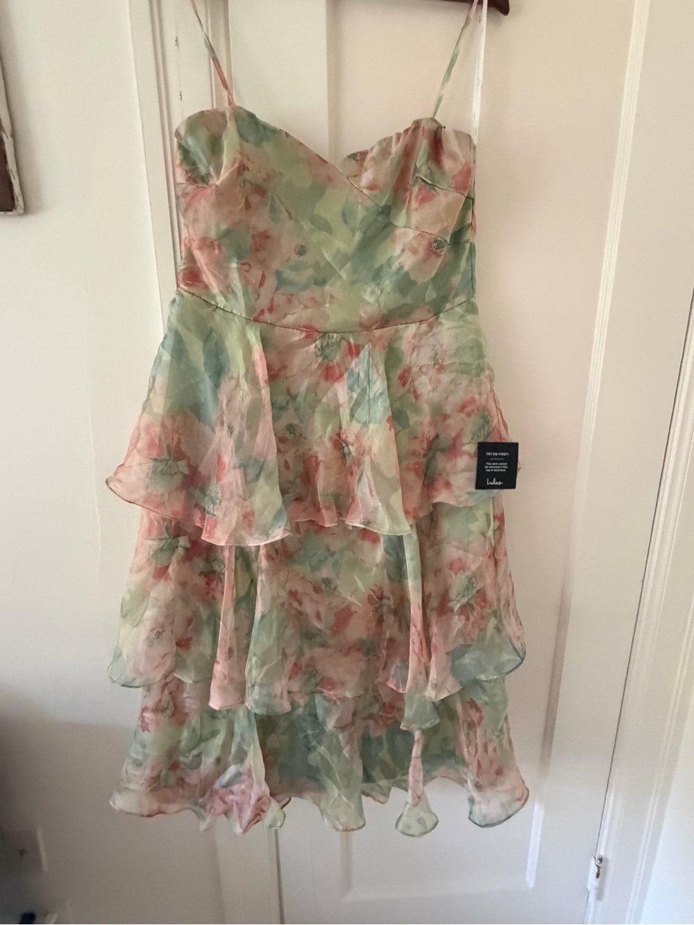 NWT Lulu's Pastel Mint and Pink Floral Tiered Midi Dress - Picture 3 of 9